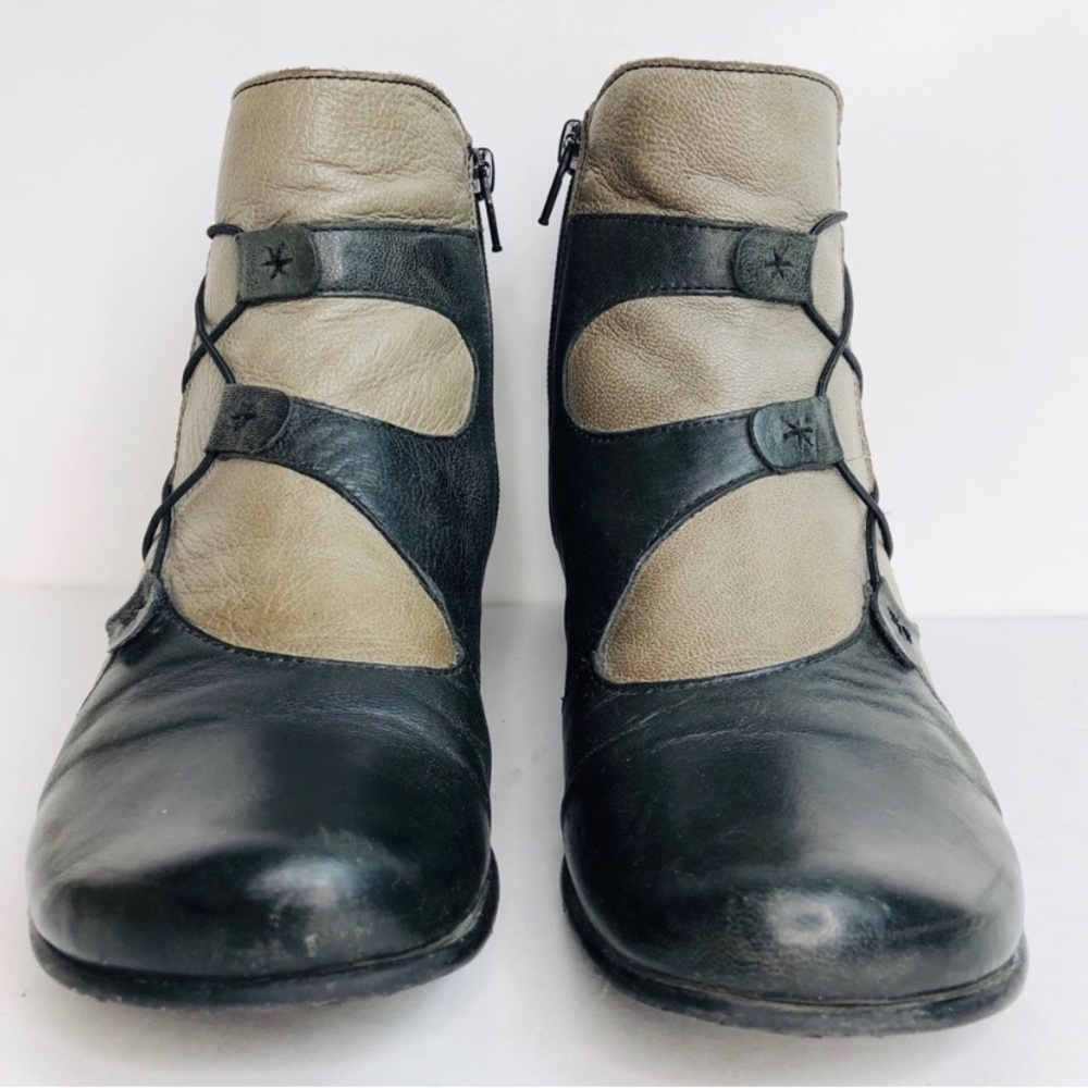 FIDJI Granny Ankle Booties Two Tone Leather Grey 8